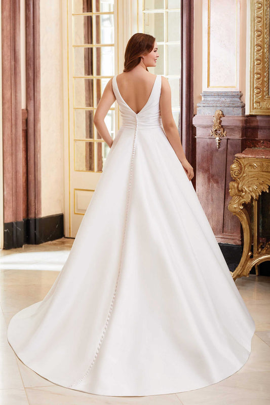 Asymmetric Draped Ball Gown with Pockets - Vintage Rose Bridal