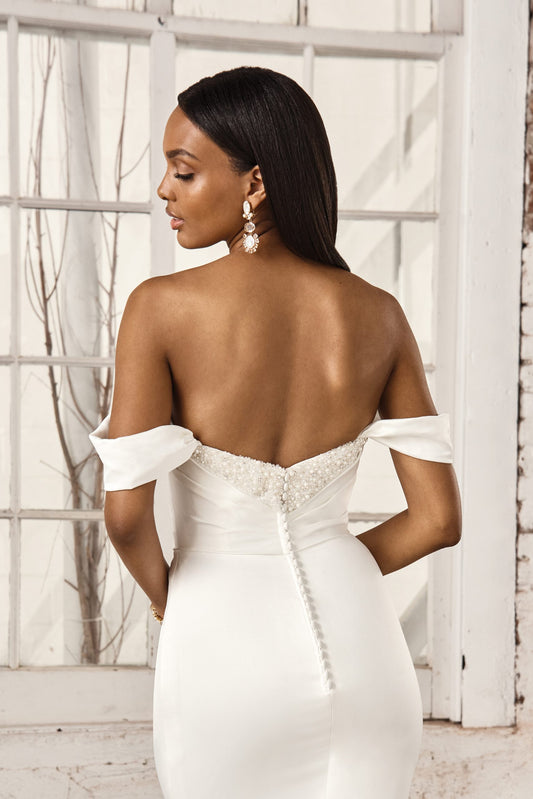 Charmeuse Fit and Flare Gown with Embellished Sweetheart Neckline - Vintage Rose Bridal