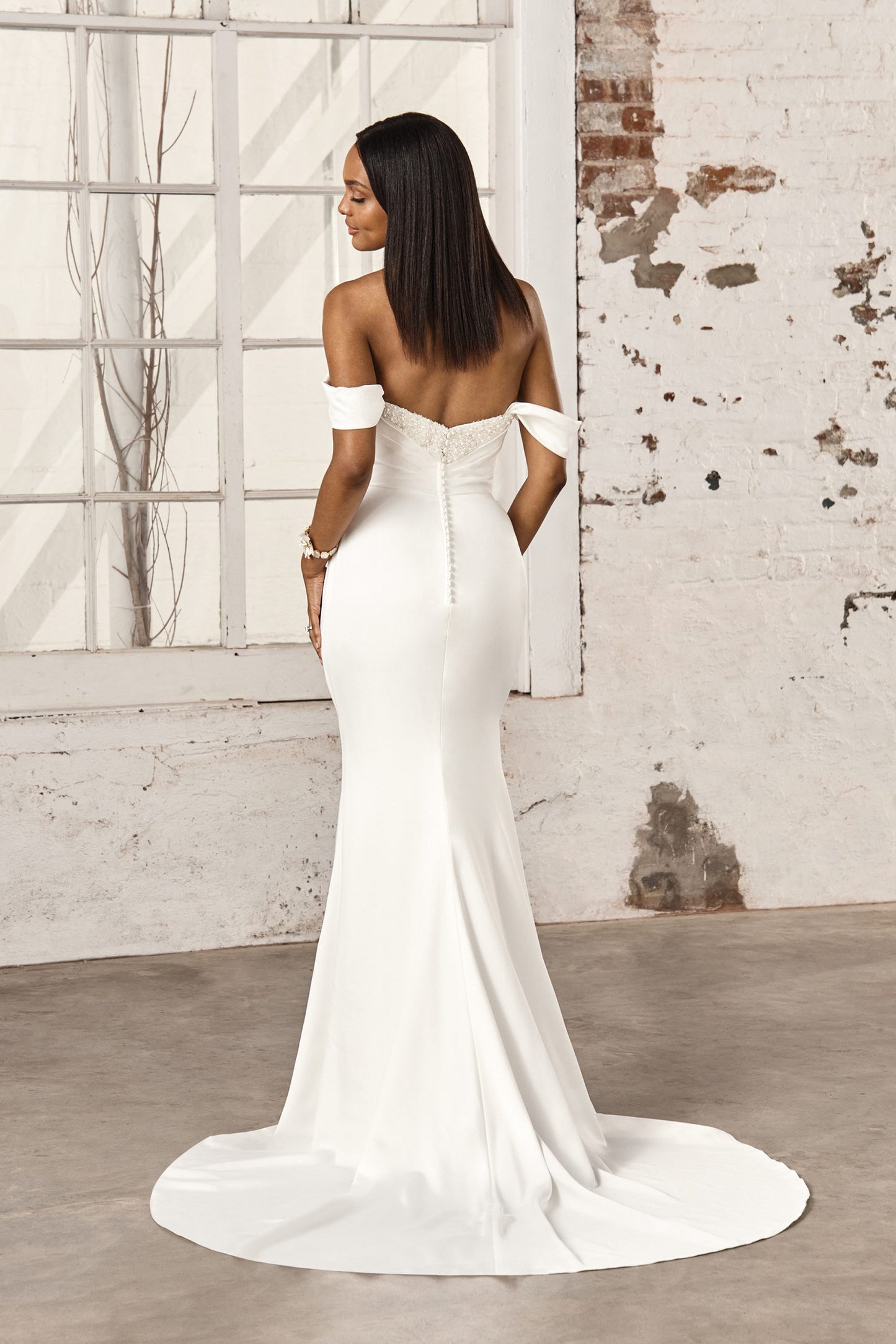 Charmeuse Fit and Flare Gown with Embellished Sweetheart Neckline - Vintage Rose Bridal