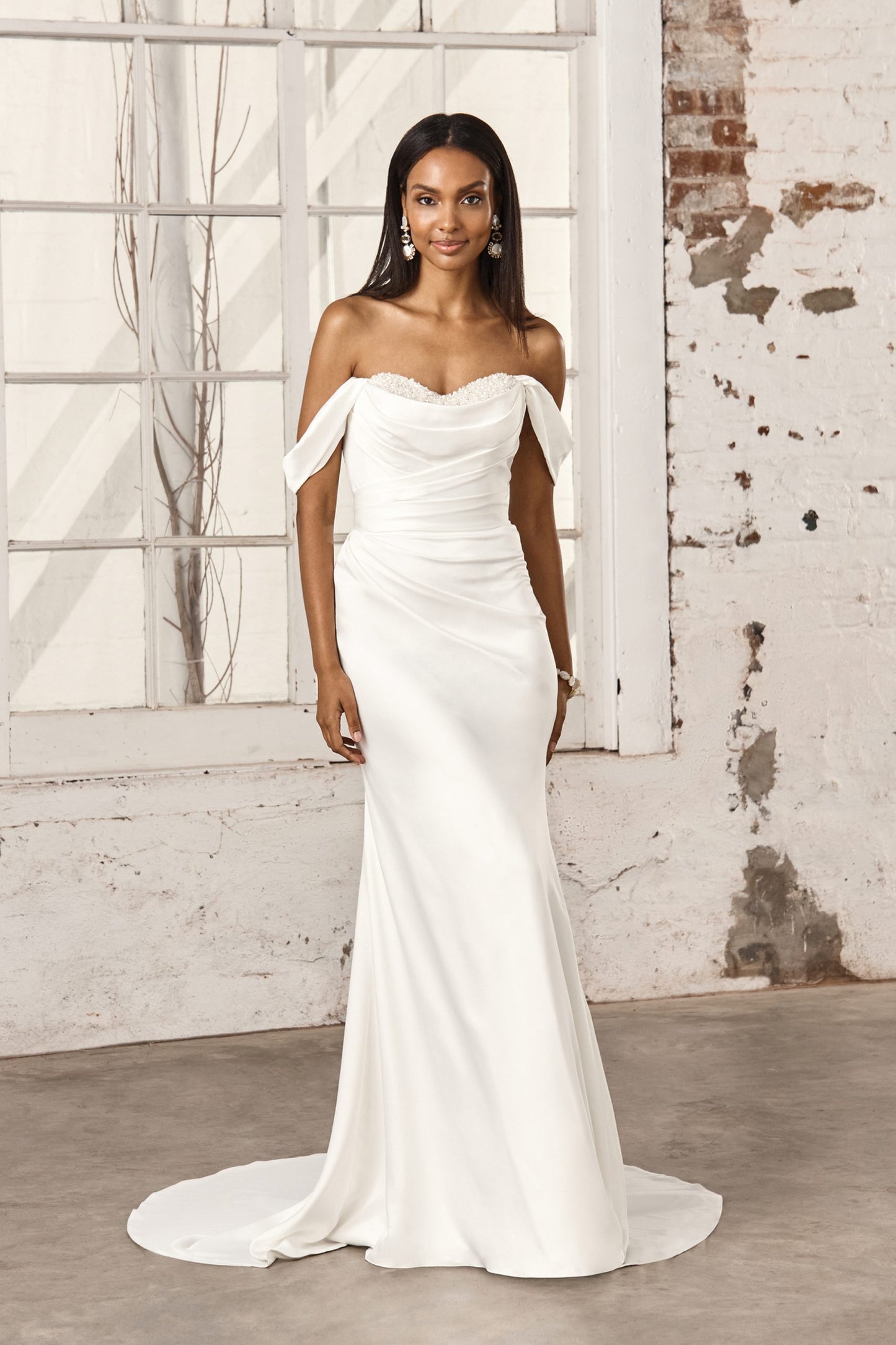 Charmeuse Fit and Flare Gown with Embellished Sweetheart Neckline - Vintage Rose Bridal