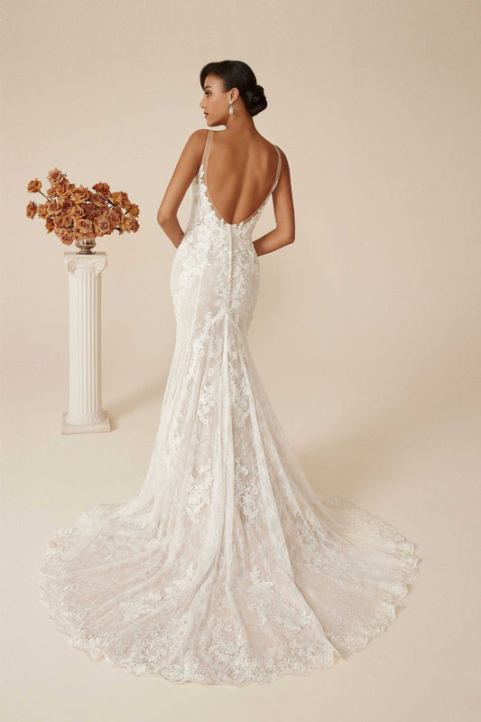 Allover Lace Deep V-Neck Fit and Flare Gown 88124 - Size 14 was £1999 Now £650 - Vintage Rose Bridal