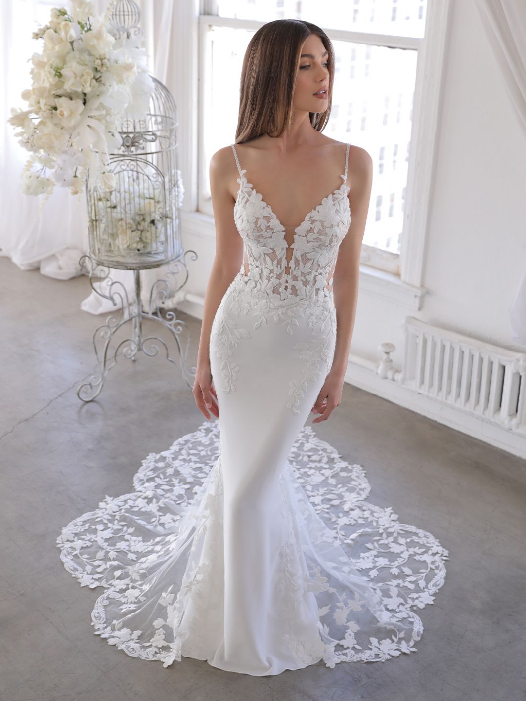 sachin and babi light blue dress Sweetheart Neck Fishtail Lace Wedding Dress | Backless Design