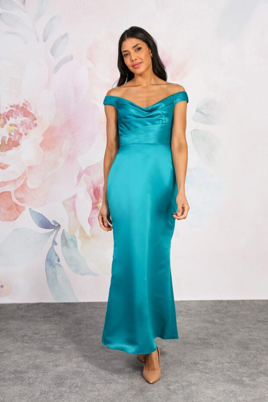 Emma Bridal - Off-the-Shoulder Satin Midi Dress - EB7846
