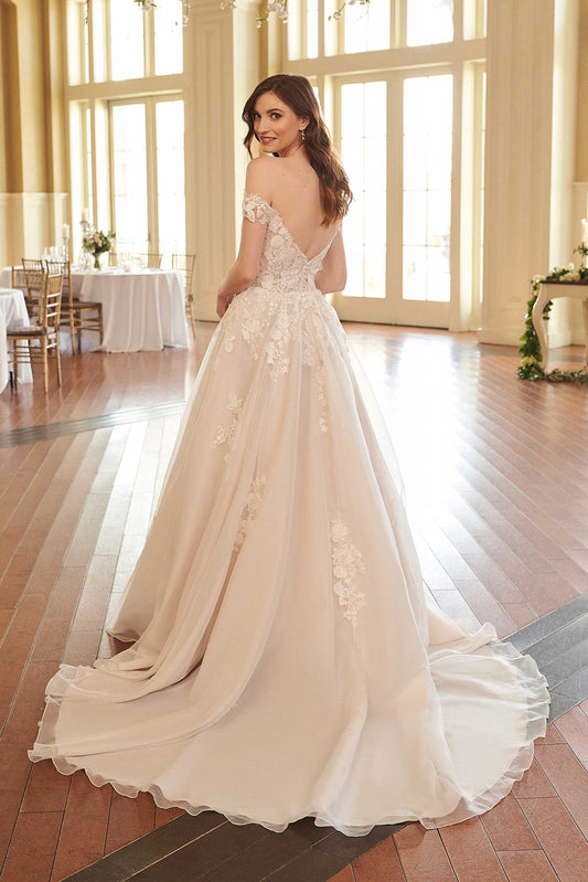 Off-the-Shoulder Organza Ball Gown Wedding Dress - Vintage Rose Bridal