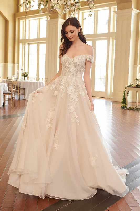 Off-the-Shoulder Organza Ball Gown Wedding Dress - Vintage Rose Bridal