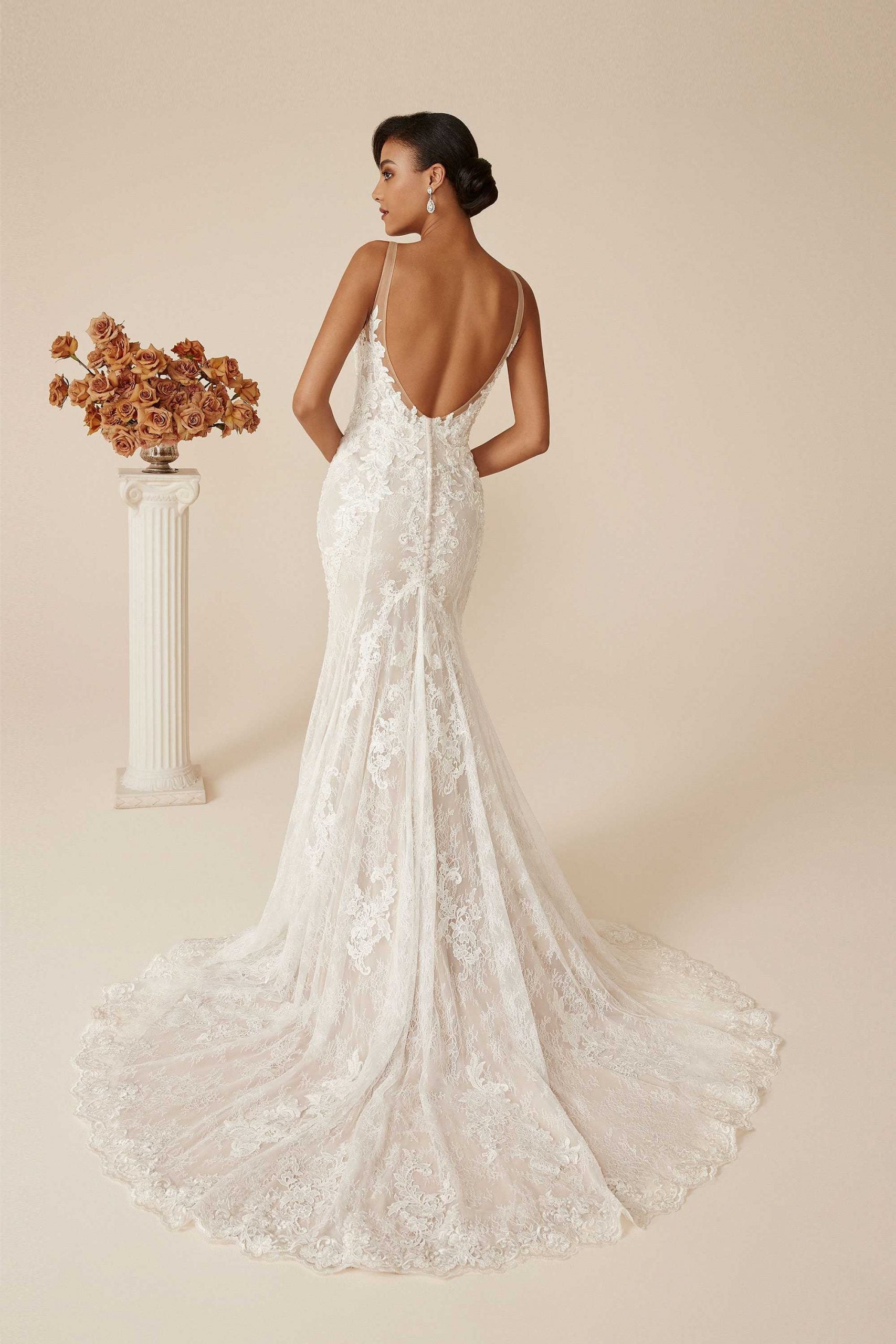 Allover Lace Deep V-Neck Fit and Flare Gown 88124 - Size 14 was £1999 Now £650 - Vintage Rose Bridal