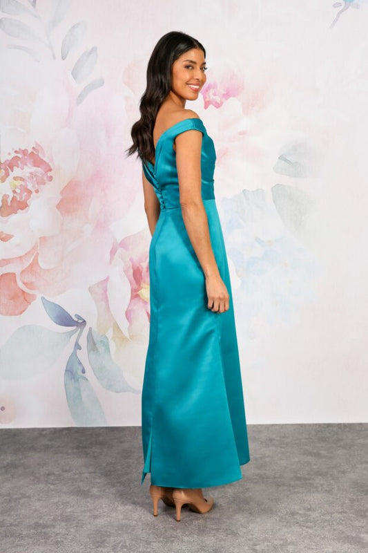 Emma Bridal - Off-the-Shoulder Satin Midi Dress - EB7846