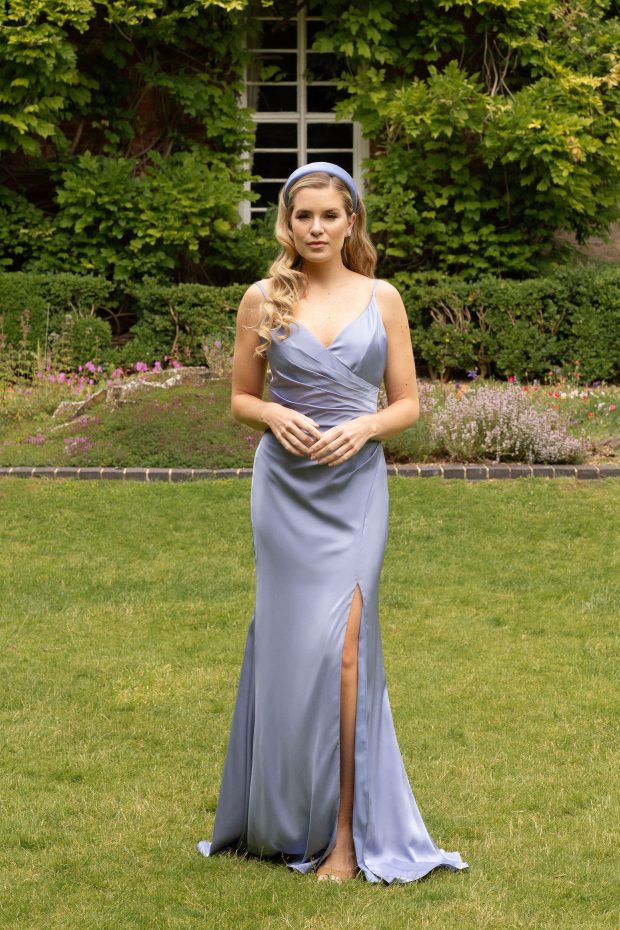 Emma Bridal - V-Neck Slit Skirt Pleated Dress - WN3001