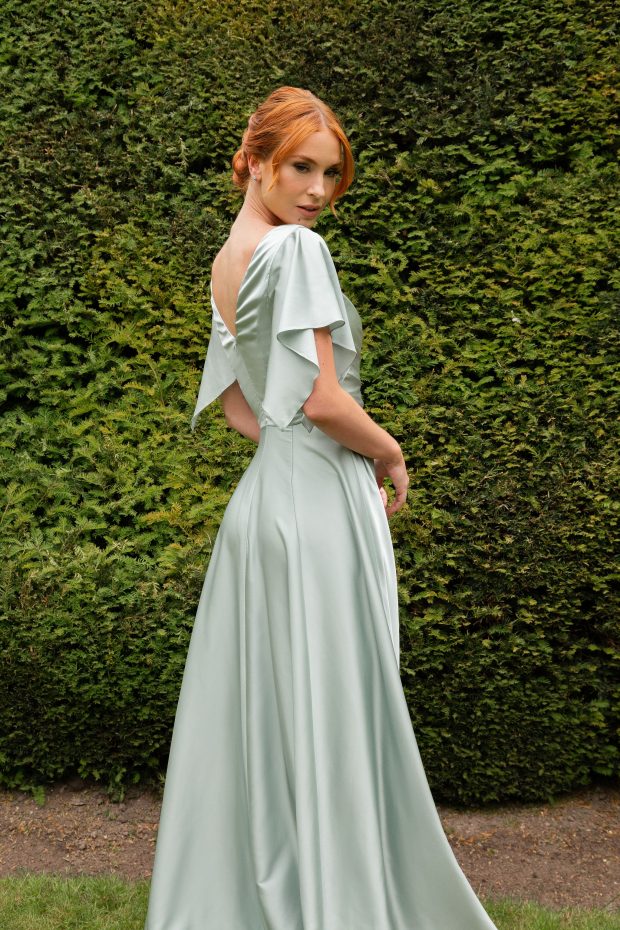 Emma Bridal - Pixie Sleeve Pleated Body V-Neck Dress - WN3009