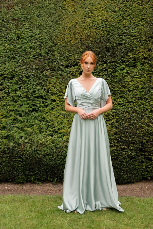 Emma Bridal - Pixie Sleeve Pleated Body V-Neck Dress - WN3009