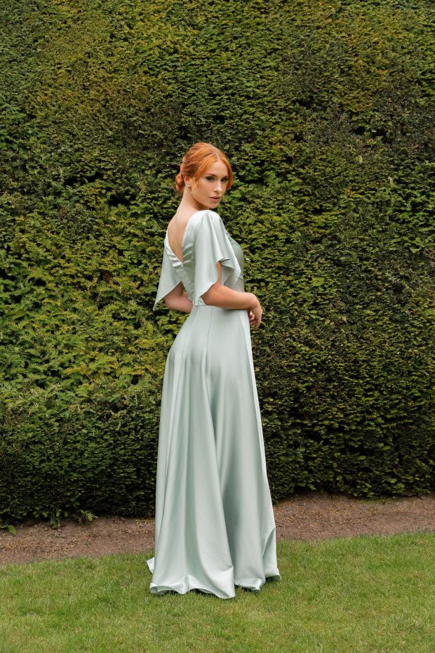 Emma Bridal - Pixie Sleeve Pleated Body V-Neck Dress - WN3009