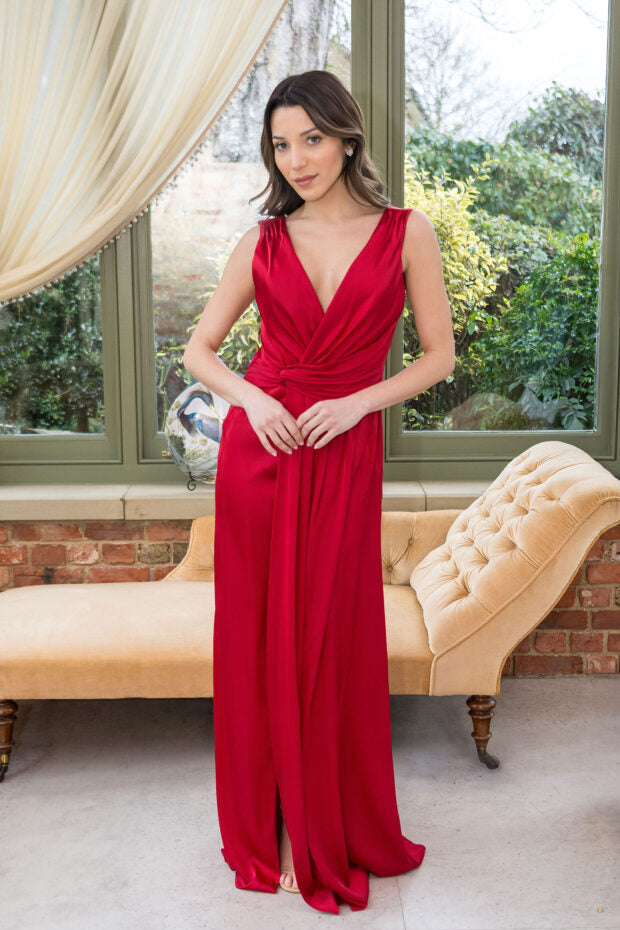 Emma Bridal - Pleated V-Neck Wrapover Dress - WN3024